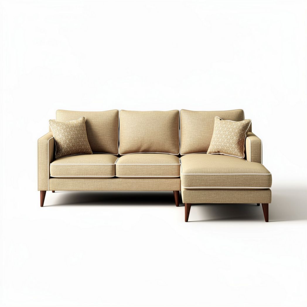 Canapé en tissu beige avec repose-pieds dimensions 200 x 90 x 85cm