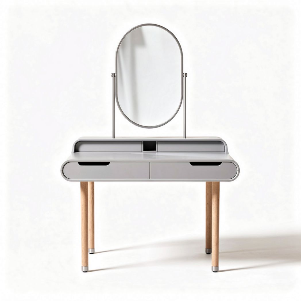 Coiffeuse moderne en bois avec miroir ovale dimensions 90 x 45 x 75cm