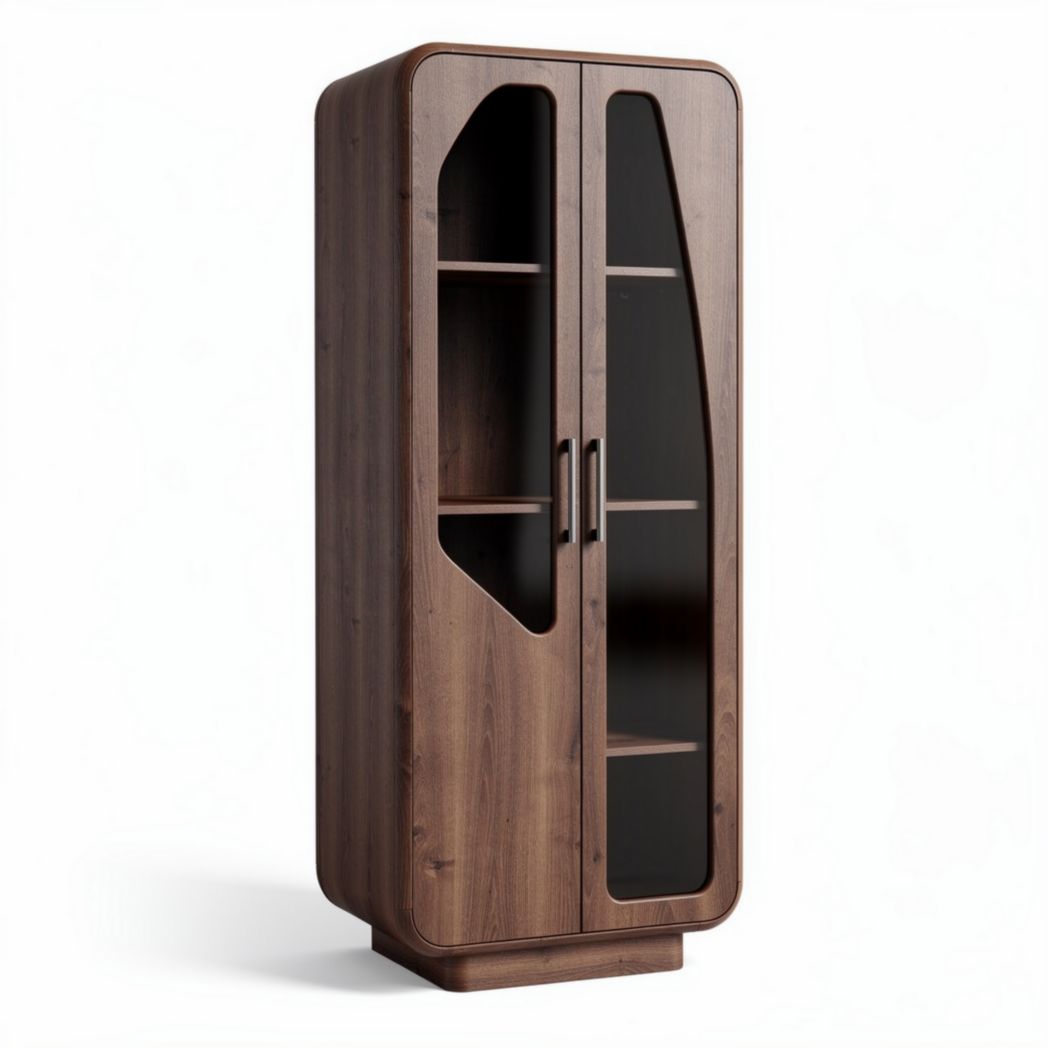 Armoire en bois foncé avec portes en verre 60 x 40 x 180cm pour rangement