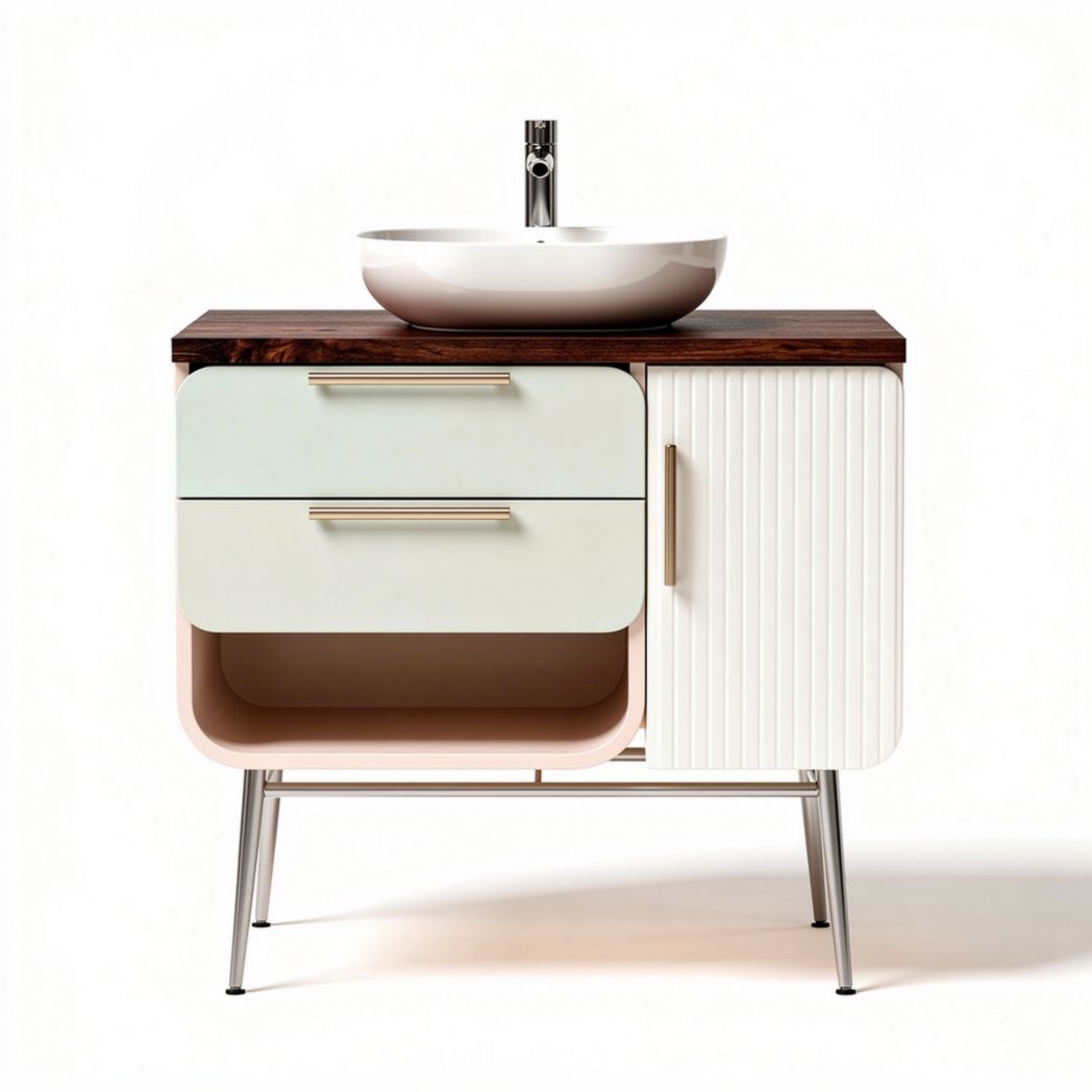 Meuble de salle de bains en bois avec lavabo en céramique 40 x 30 x 85cm