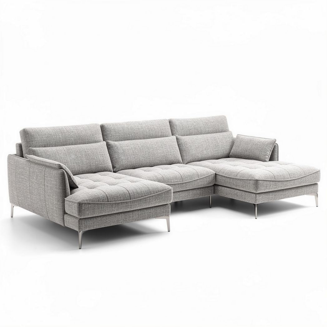 Canapé d'angle en tissu gris avec accoudoirs 250 x 90 x 85cm