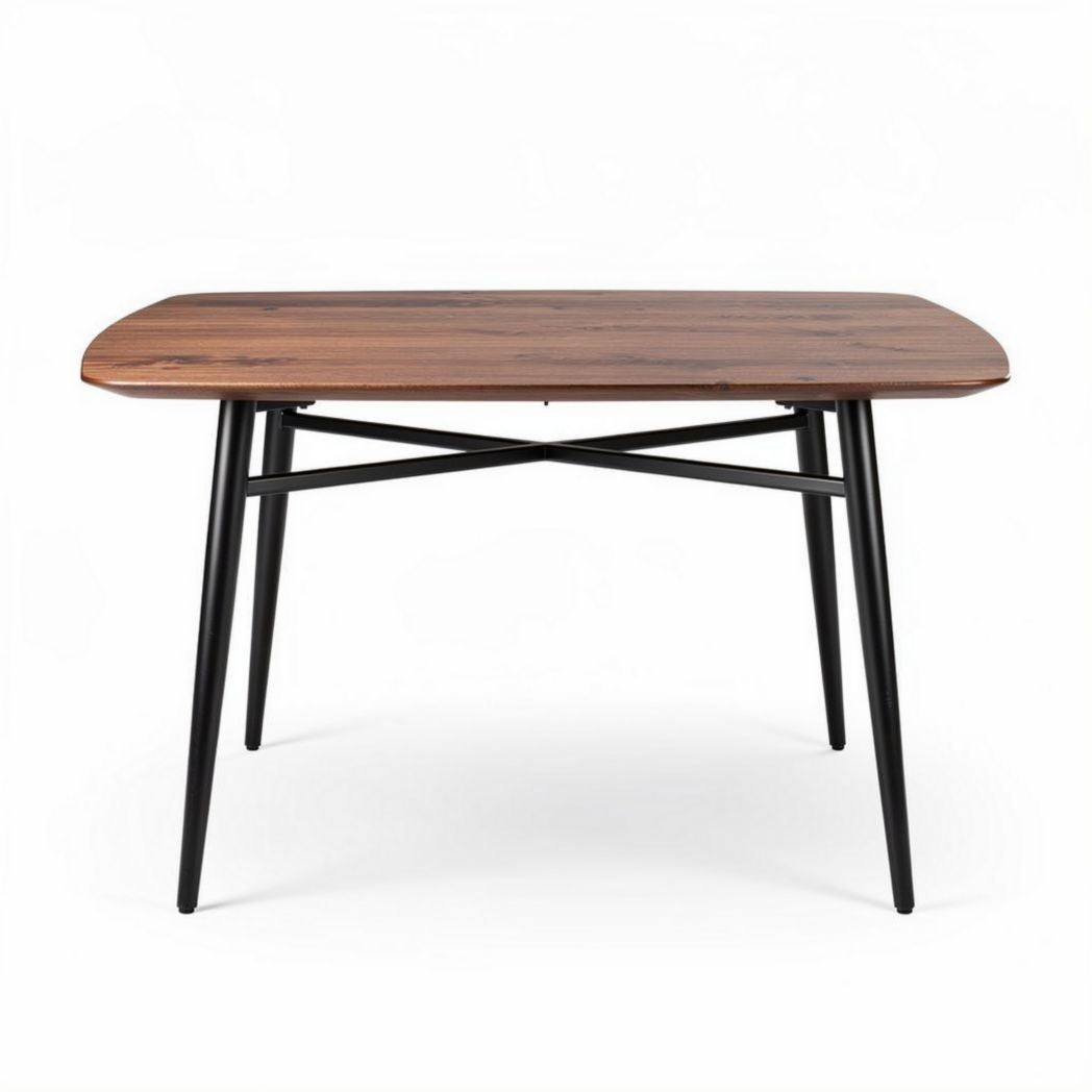 Table en bois de noyer avec pieds en métal noir 120 x 60 x 75cm