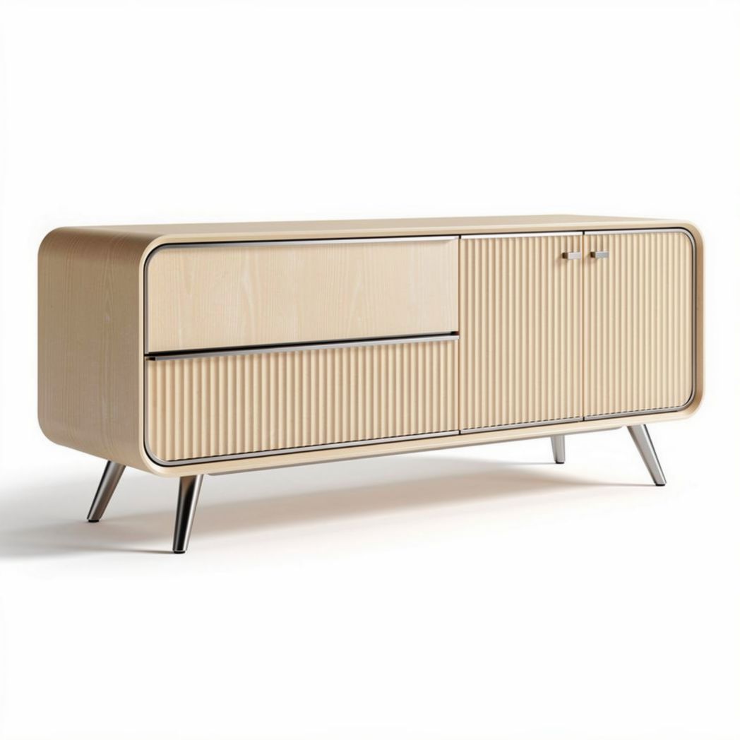 Meuble de rangement en bois clair avec portes coulissantes et pieds en métal 160 x 40 x 60cm