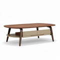 Table basse en bois avec rangement couleur chêne et beige 120 x 60 x 40cm