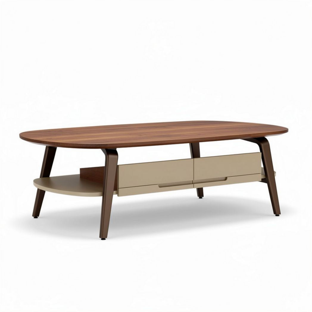 Table basse en bois avec rangement couleur chêne et beige 120 x 60 x 40cm