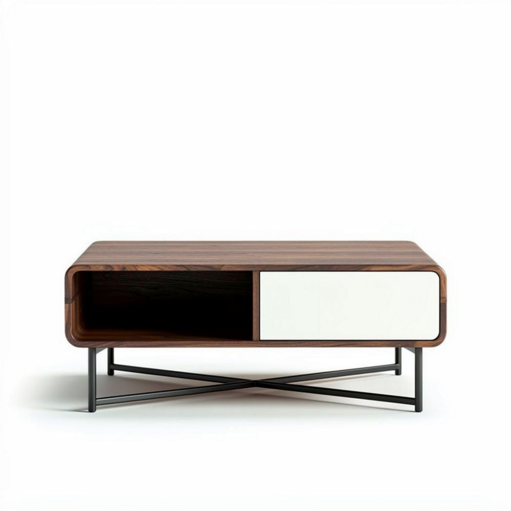 Table basse en bois de noyer avec tiroir blanc 120 x 60 x 40cm